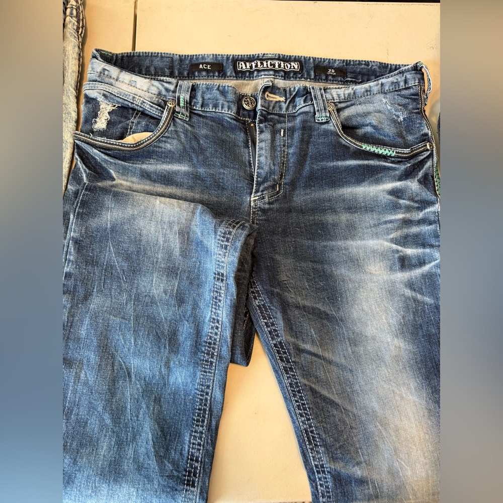 Affliction Men's Distressed Blue Jeans